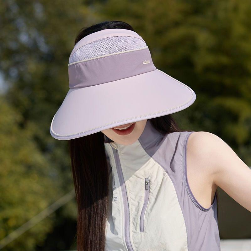 Women's Hollow Top Sun Visor Cap - Summer UV Protection Hat with Wide Brim, Face Cover Outdoor Adjustable Hat