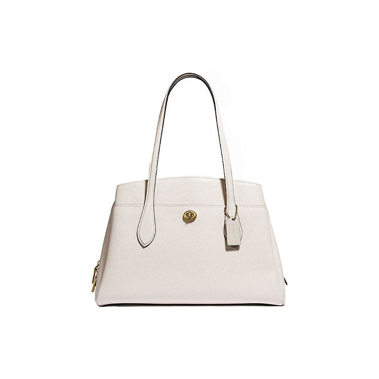 

Coach Lora 36 Fashion Minimalist Zipper Closure Leather Shoulder Tote Bag Women Handbags Pink White 88340-B4HA Basic Set (Bag+Dust Bag)