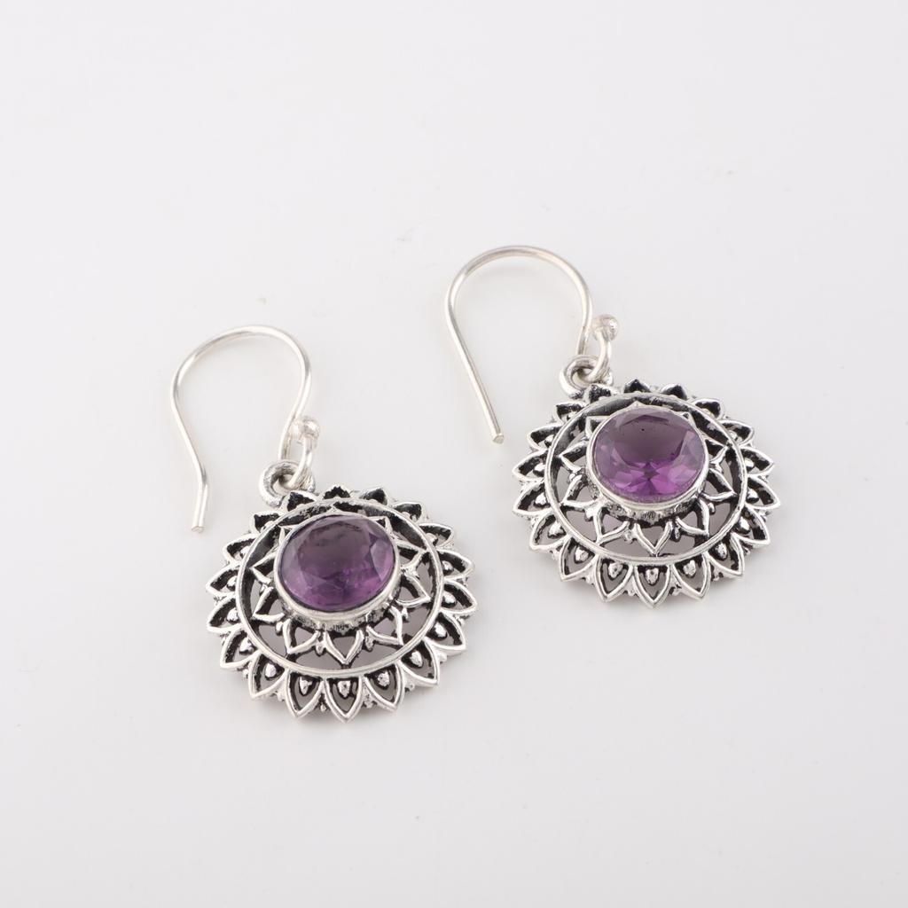 Amethyst Gemstone 925 Sterling Silver Jewelry Handmade Drop/Dangle Earrings1.57" CE-19-10