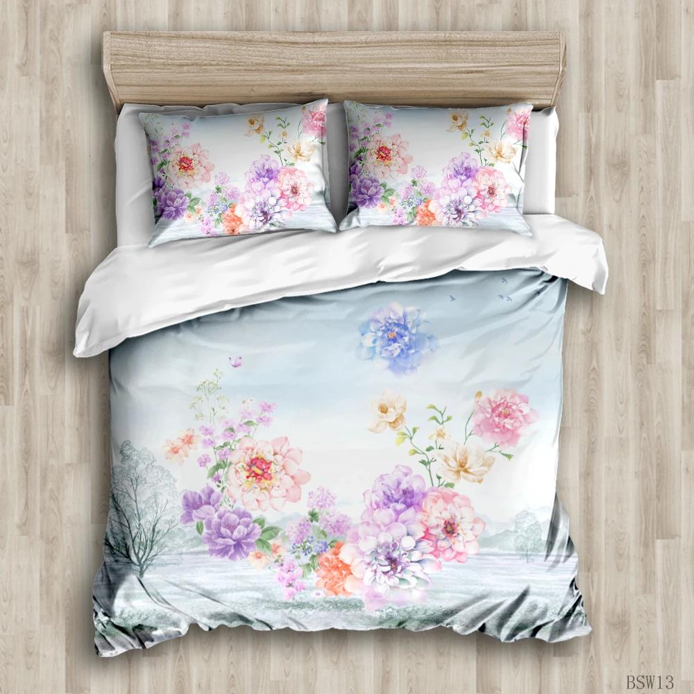 Flower Duvet Cover Botanical Leaves Reversible Floral Colorful Bedding Set Natural Plant Double Queen King Polyester Qulit Cover