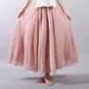 Women's Elegant High Waist Linen Maxi Skirt Summer Ladies Casual Elastic Waist 2 Layers Skirts Saia Feminina