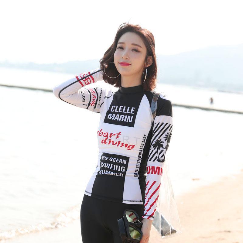 Women's Long Sleeve Sun Protection Swimwear: Wetsuit, Snorkeling Suit, Swimsuit, and Surfing Trunks - Korean Style