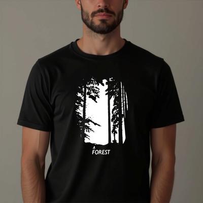 Wald Silhouette Grafik T-Shirt, Natur Bäume Outdoor Unisex Tee