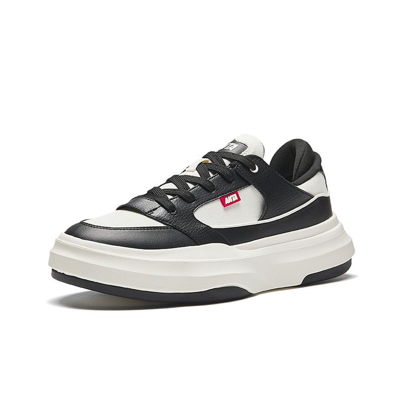 Anta Casual Simple Height Increasing Lightweight Low Top Skate Shoes Men Sneakers Black White 912438011-2