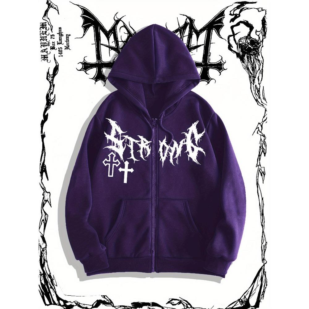 Gothic Cross Letter Print Men's Autumn and Winter Casual Open Cardigan