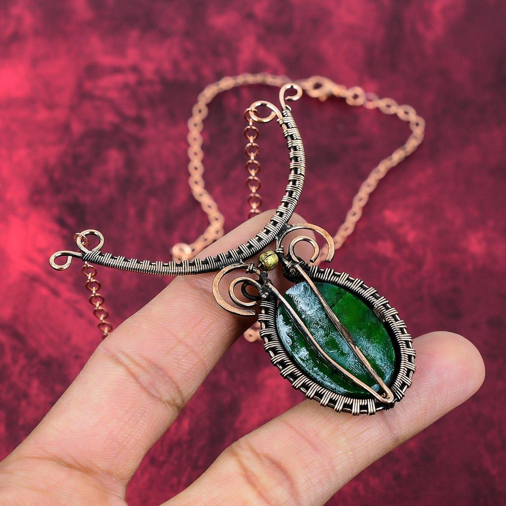 Green Fire Labradorite Gemstone Necklace Copper Wire Wrapped Necklace Adjustable Chain Necklace Handmade Copper Wire Jewelry Gifts For Wife