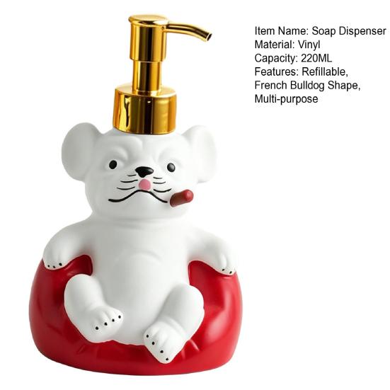 Yousheng 220ML French Bulldog Soap Dispenser, Refillable Liquid Hand Soap Shower Gel Container, Empty Pump Lotion Bottle, Bathroom