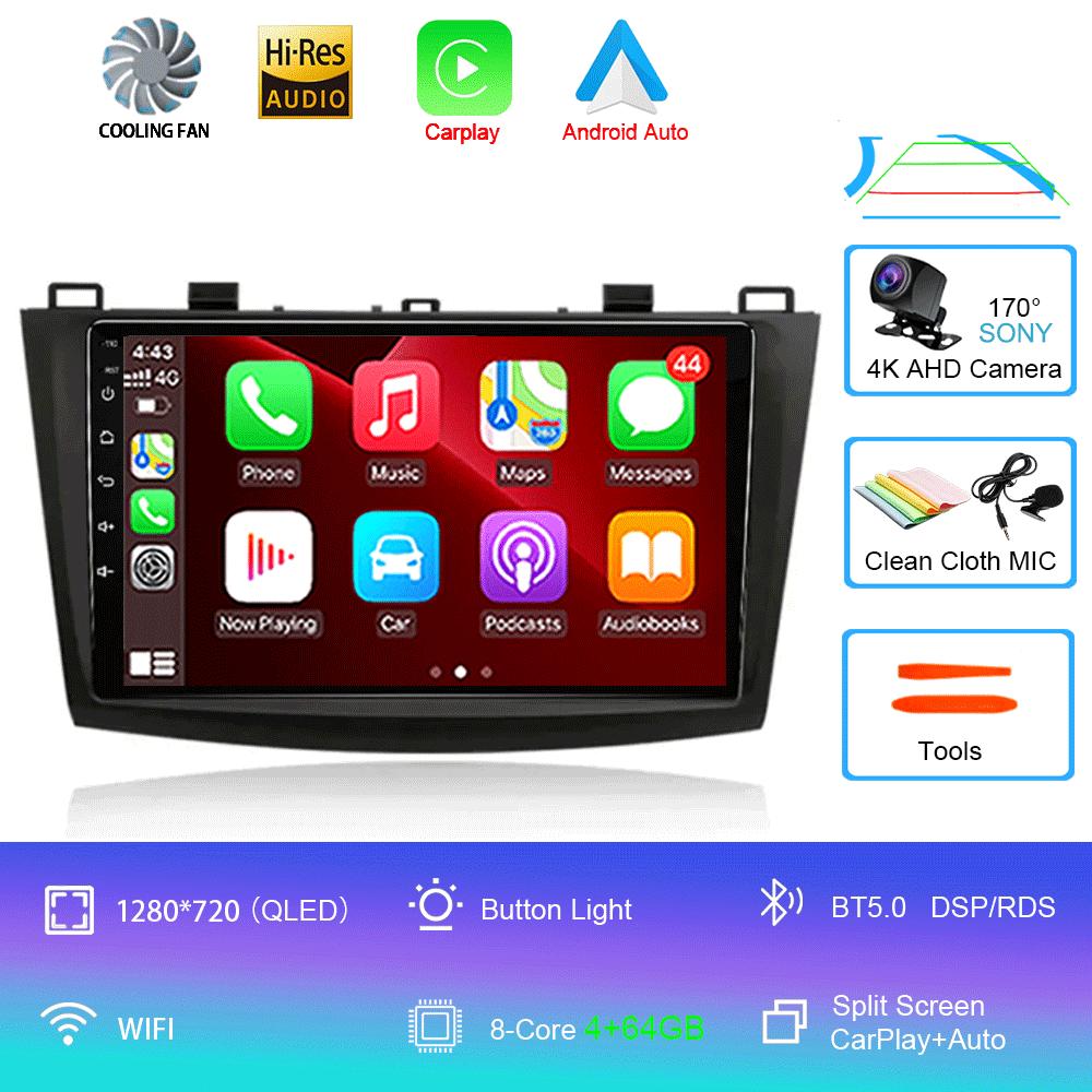 Android 14 For Mazda 3 2009-2013 Video Player Car Radio Multimedia Stereo Navigation Carplay Speakers Head Unit Audio GPS 2 Din
