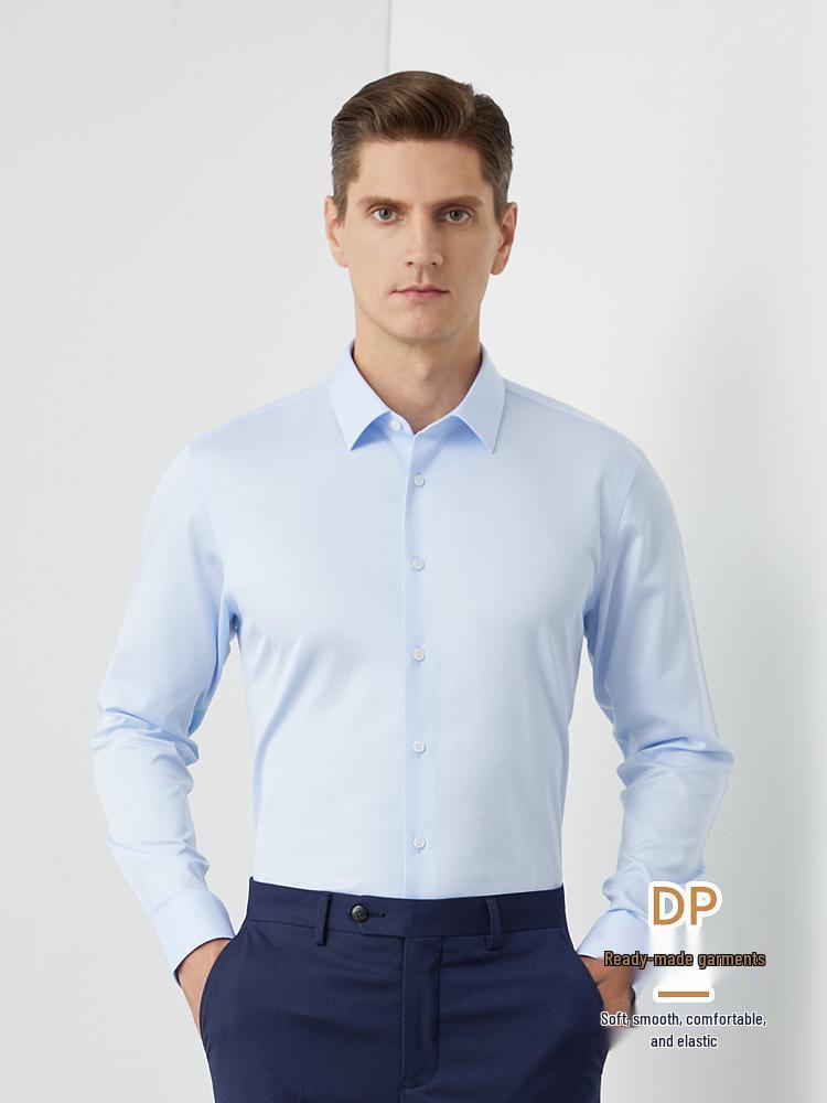 Wrinkle-Free Men's Slim-Fit Cotton Stretch Shirt, Spring/Autumn Business Style, Long Sleeve
