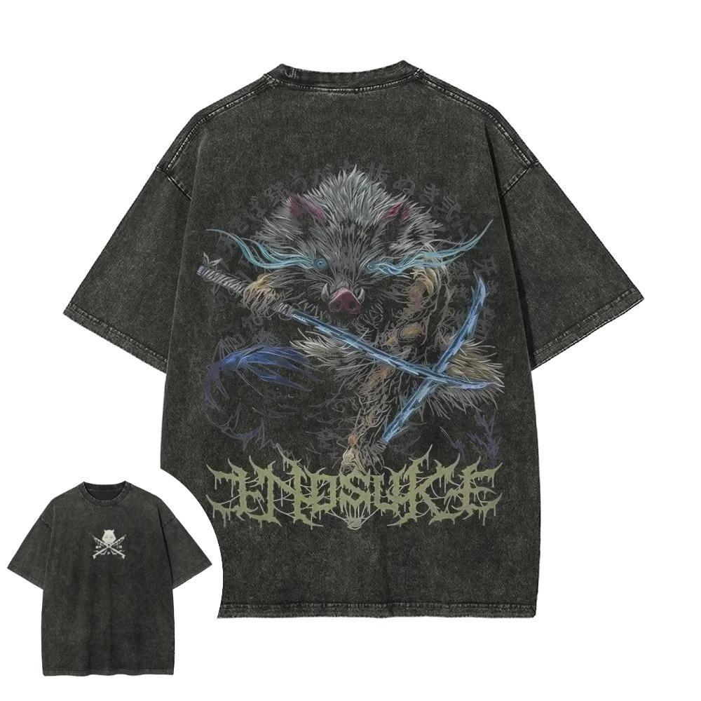

Ghost Slayer Blade Men s and Women s Washed T-shirt with Flat Mouth and Yizuo Printed Pattern for Sports Daily T-shirt S