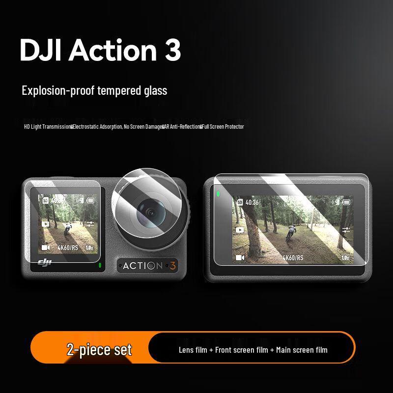 XFJI Tempered Glass Screen & Lens Protector for DJI Osmo Action 3/4/5 Pro Universal