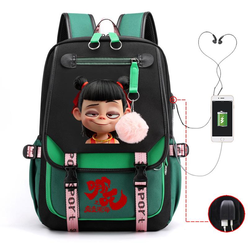 Cartoon Movie Nezha Printing Leisure Burden Reduction Travel Bag Backpack Multi-Function Large Capacity Usb Student Schoolbag