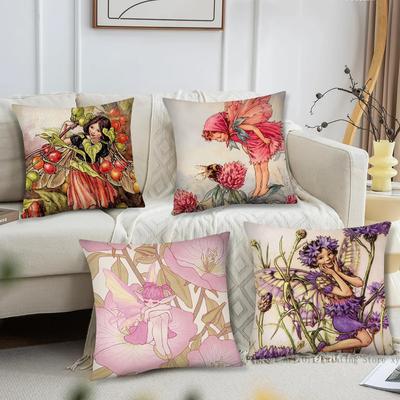 Blumenfee Kissenbezug Quadratisches Kissen Schlafzimmer Sofa Freizeit Komfort Kissen Auto Wohnzimmer Heimdekoration
