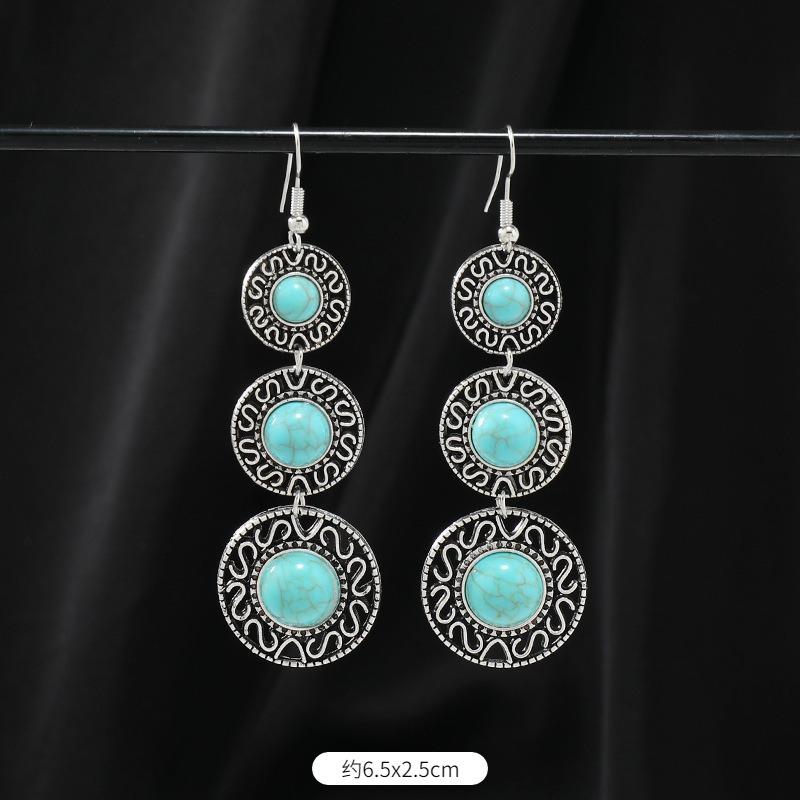 Niche turquoise earrings Bohemian long fringed earrings women's retro design earrings