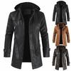 Coat Windproof Clothes Men's Hooded Long Leather Coat Men's Leather Motorcycle Leather Fashion Winter Korean Fashion Jacket