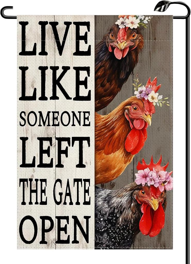 Funny Chicken Farm Coop Garden ag 12x18 Inch Double Sided Like Someone Left The Gate Open Vintage Decor Sign Small ags F