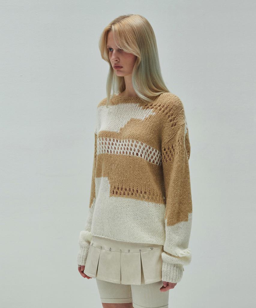 Daiaegeuneol Loose Color Mix Knit (Beige)