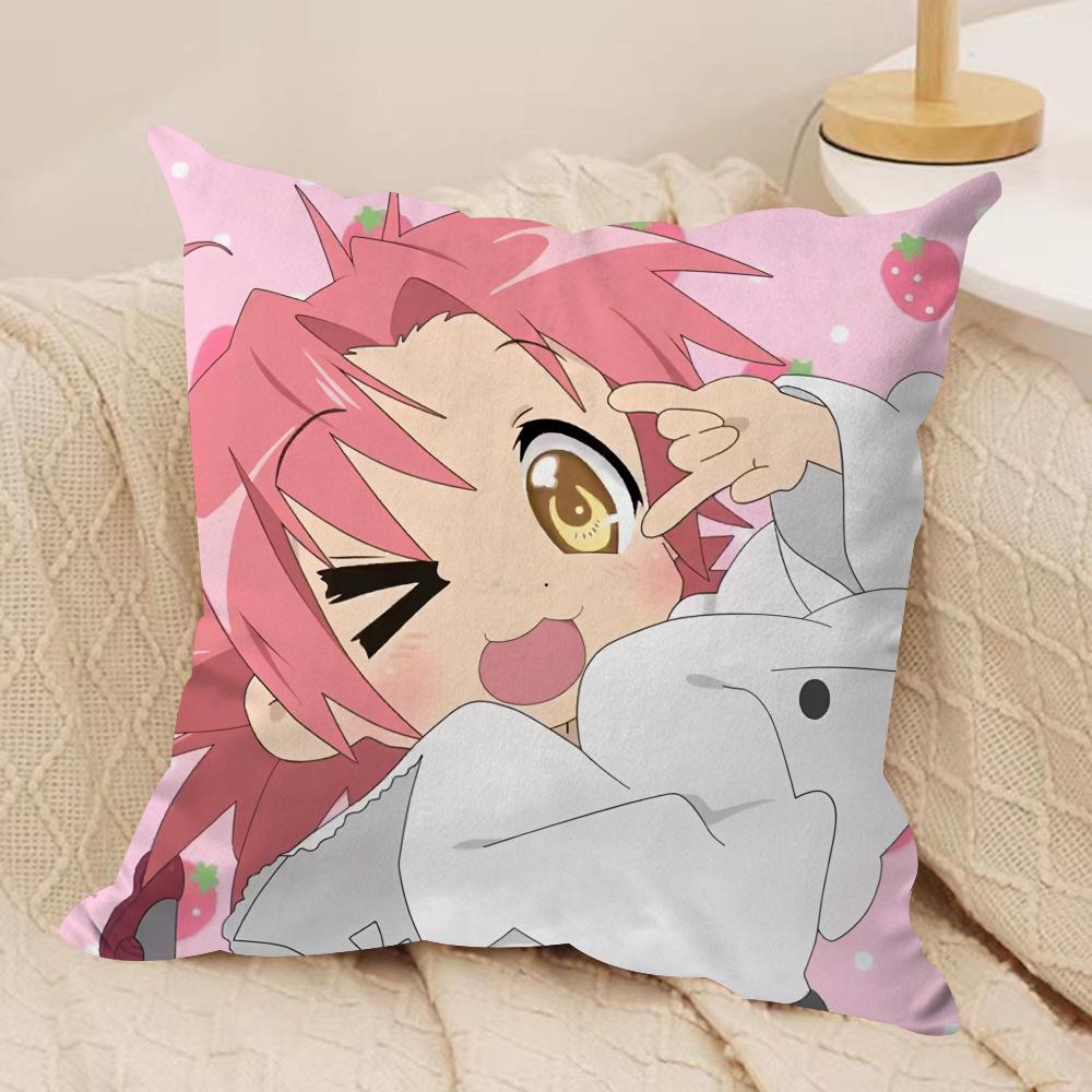 LLucky Star Anime Cute Cushion Cover Silky Short Plush Invisible Zipper Dustproof Sofa Pillow Case For Home Decor
