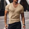 Top Men's V-neck Solid Color Large Size Casual T-shirt Short Sleeve Men's Wear