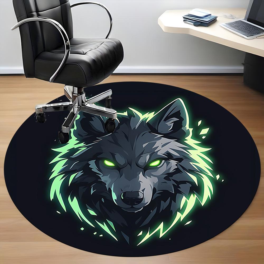 1pc Wolf Neon Office Round Area Rug, Under Office Chairs Bedroom Living Room Home Decor, Room Deco, Available in Various Sizes