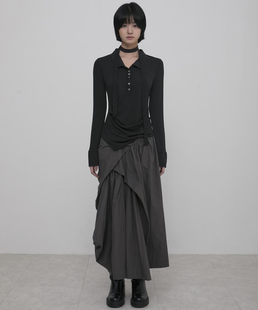 Peulleeoeob Asymmetrical Draped Shirt (Fl-186_Black)
