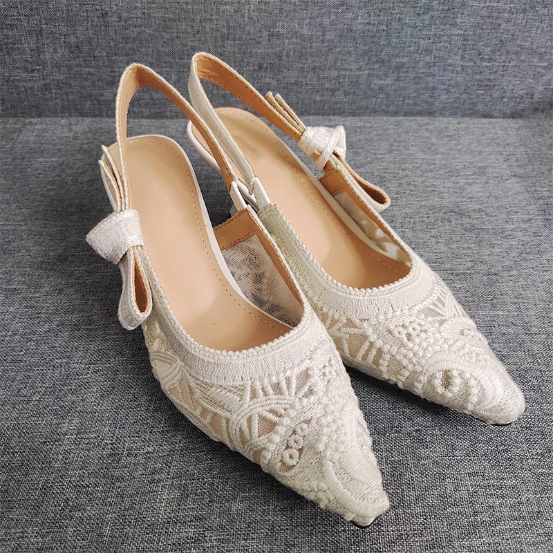 Jarní/Letní Krajkové Síťované Svatební Boty na Vysokém a Koťátkovém Podpatku pro Ženy - Špičaté a Jehlové Sandály