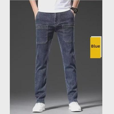 Jeans Elásticos Masculinos de Outono com Múltiplos Bolsos: Calças Jeans Casuais de Trabalho
