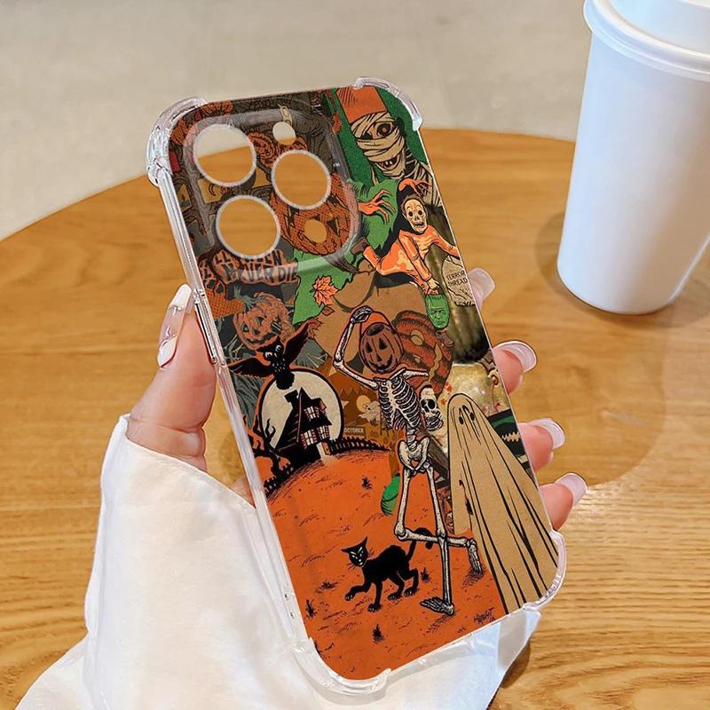 Cute Ghost Clear Phone Case For iPhone 15 14 13 12 11 Pro Max 7 8 14 15 Plus X XR XS Max Funny Halloween Matte Soft Luxury Cover