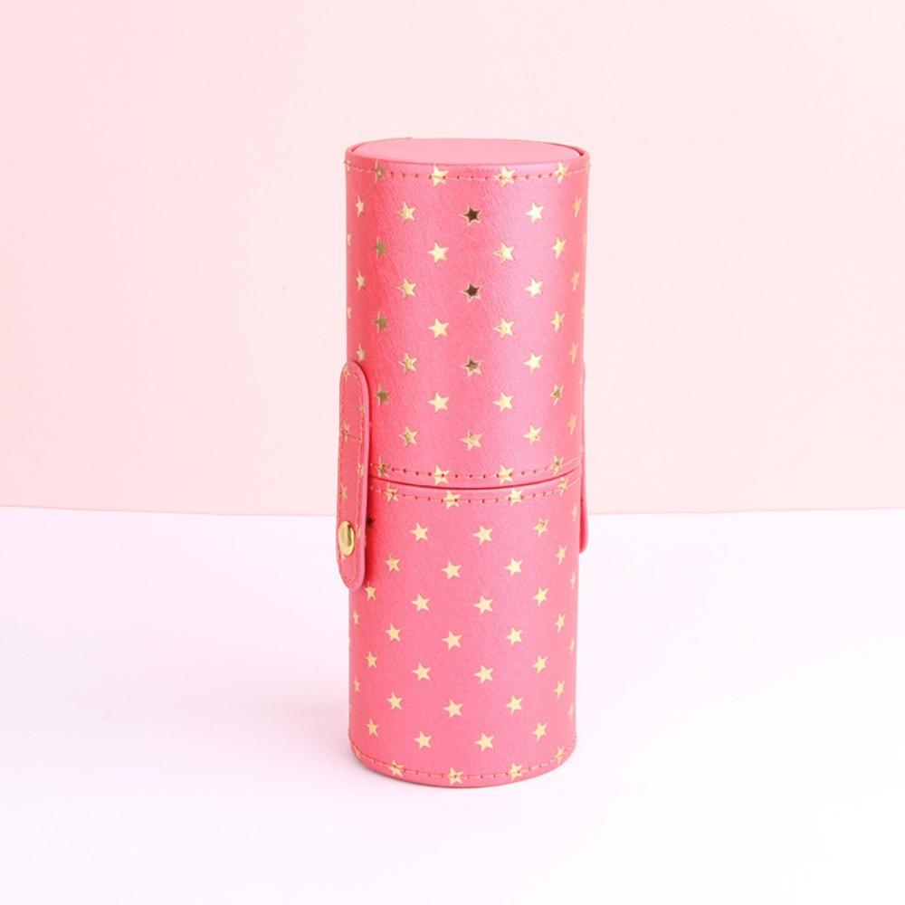 

Portable PU Leather Makeup Brush Bucket Dustproof Waterproof Storage Box Multi-Function With Lid Makeup Brush Cylinder Travel рожевий