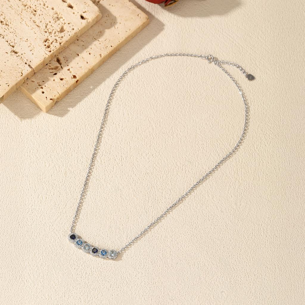 MODIAN Solid 925 Silver Fashion Simple Gradient Blue Round Zirconia Pendant Necklace For Women Daily Fine Jewelry