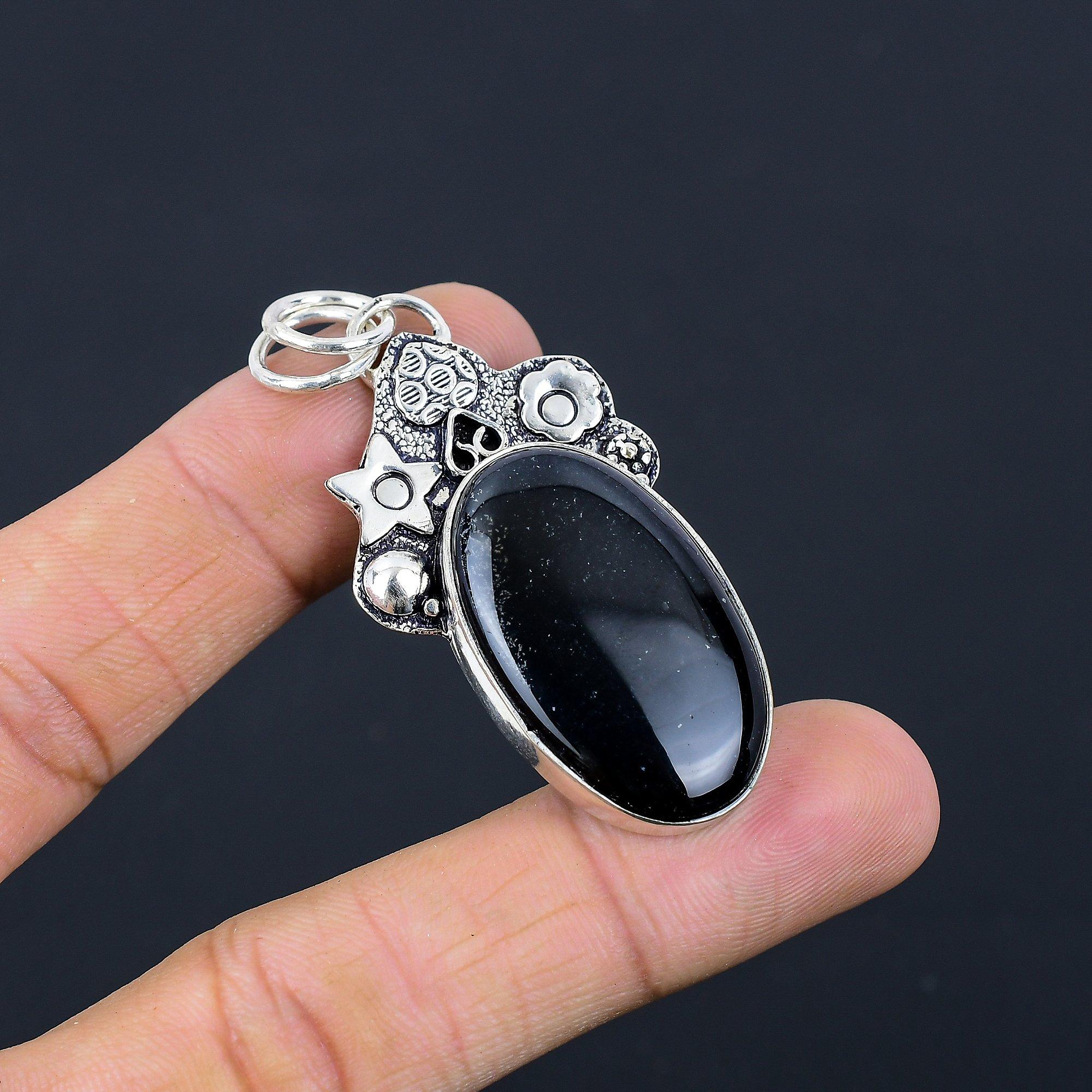 Пасхальная распродажа Натуральный обсидиан Рука с глазом Ручная работа Мать Бохо Подвеска Стерлинговое серебро