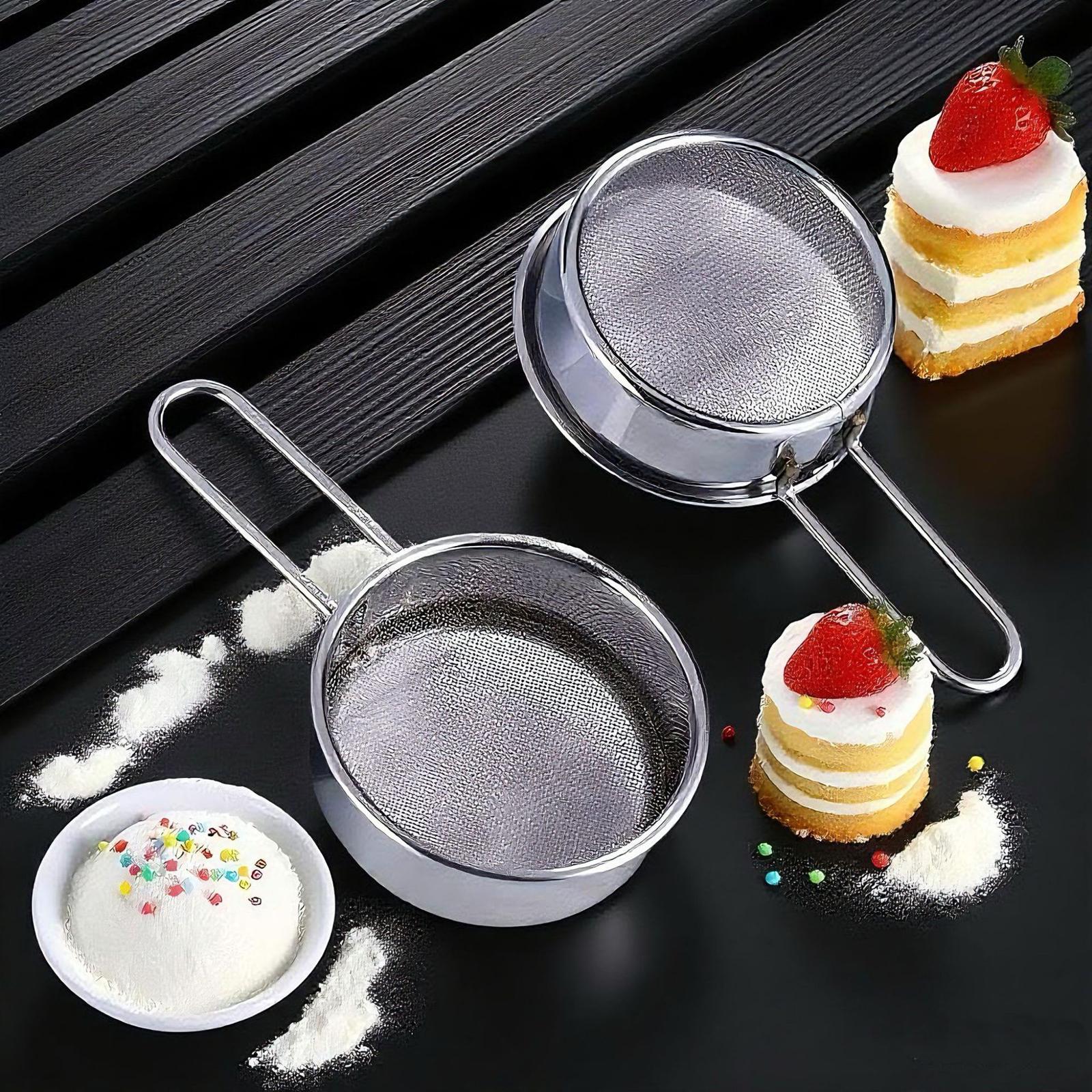 

Stainless Steel Handheld Mini Flour Sifter 40 Mesh Powder Sieve for Baking Cocoa Sugar Powder Sifting Kitchen Tool one size срібний