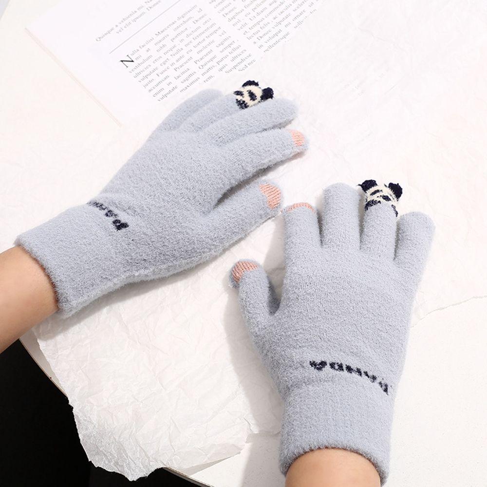 Soft Panda Knitted Letter Women Gloves Driving Gloves Wool Mittens Female Gloves