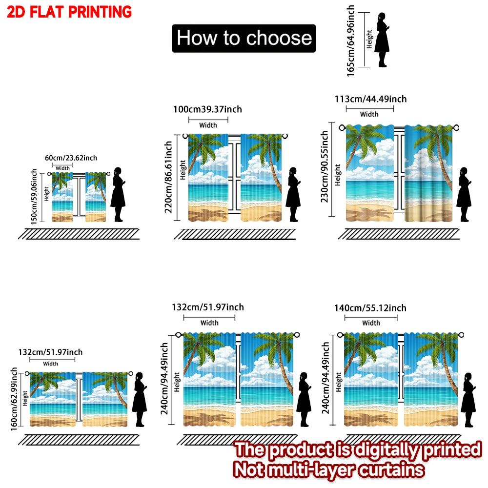 Flat Printing Fashionable Christmas Curtains Beach Palm Trees Digital Printed Polyester Drapes Spring Use Set Of 2 Made
