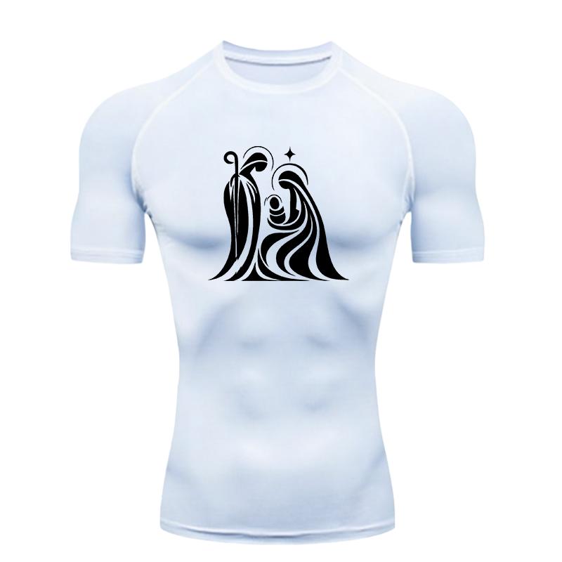 Nativity Scene  Men's Sports T Shirt Training Fitness Gym Jogging Running Compression Shirts Tight Elastic Breathable