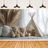 Boho Pampas Teddy Bear Photography Background Balloons Arch Tent Decor Cake Smash Baby 1st Birthday Indoor Photocall Backdrops