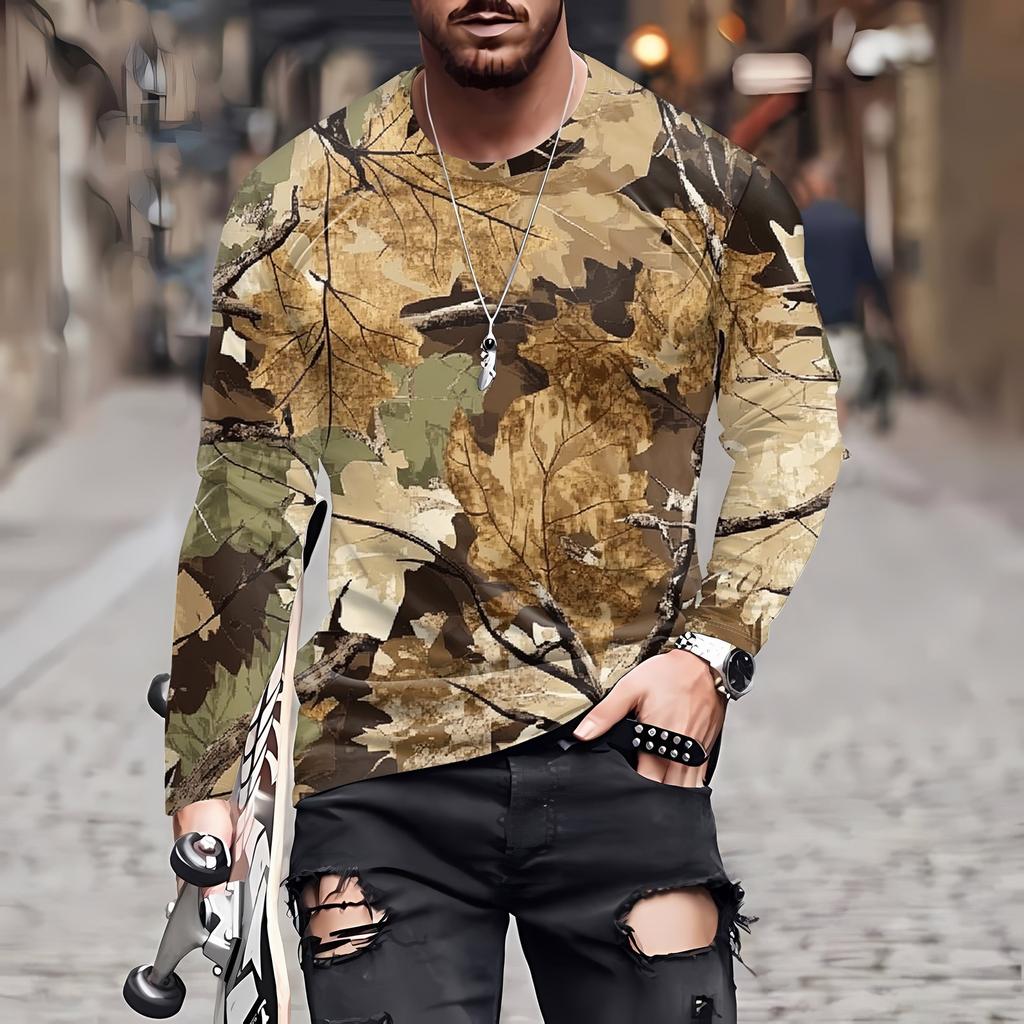Men's T Shirt O-Neck Clothing Apparel Outdoor Long Sleeve Print Fashion Designer Vintage