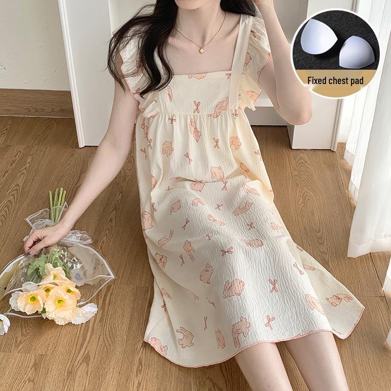 

Летняя женская пижама с милыми бретельками и нагрудными вкладышами - Свободная ночная сорочка для дома или улицы XXL