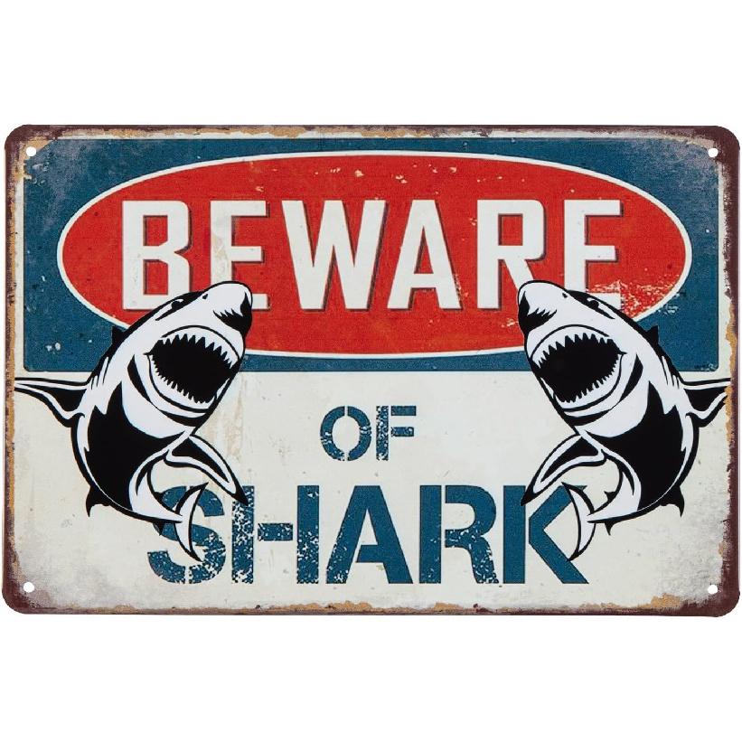 ERLOOD Beware Of Shark Beach Closed Due to Sighting Vintage Tin Signs Retro Metal Wall Poster Decorative Tin Sign 8 x 12