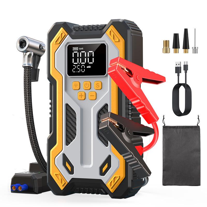 10000mAh 12V Multi-Function Car Jump Starter, Air Compressor & Wireless Power Bank Smart Clamps Gas & Diesel Cars 6000mAh Cloth Bag