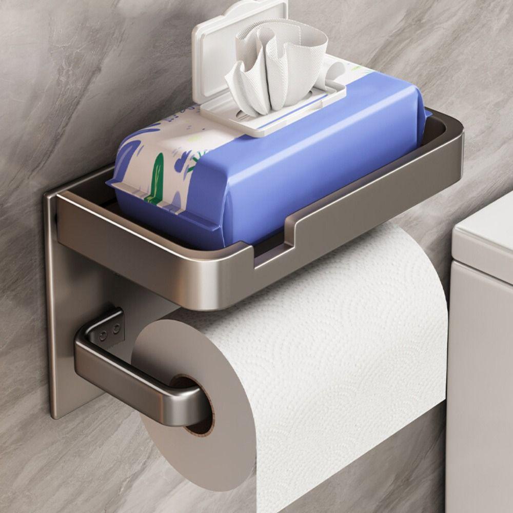 Wall-Mounted Bathroom Tissue Box Aluminum Waterproof Toilet Paper Container Multifunctional Moisture-proof Phone Storage Shelf