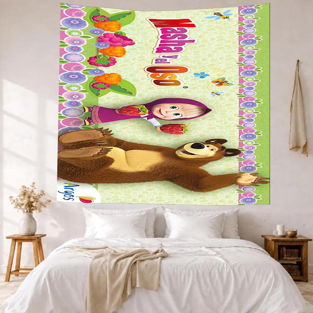 Masha Bear Wall Decor Tapestry Art For Pet Memorial Birthdaywedding Party Backdrop Family Gift