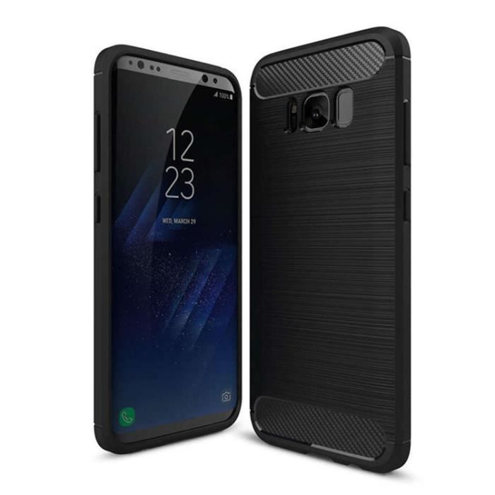 Coque compatible pour samsung galaxy s8 plus ,silicone etui anti-rayures fibre de carbone coque de protection- noir
