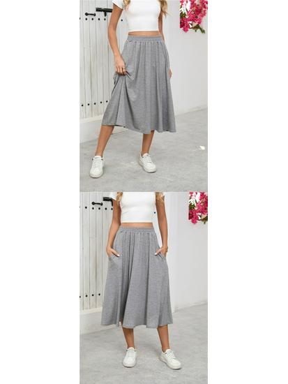 European High-Waisted Casual Midi Skirt - A-Line, Loose Fit, Draped Hem