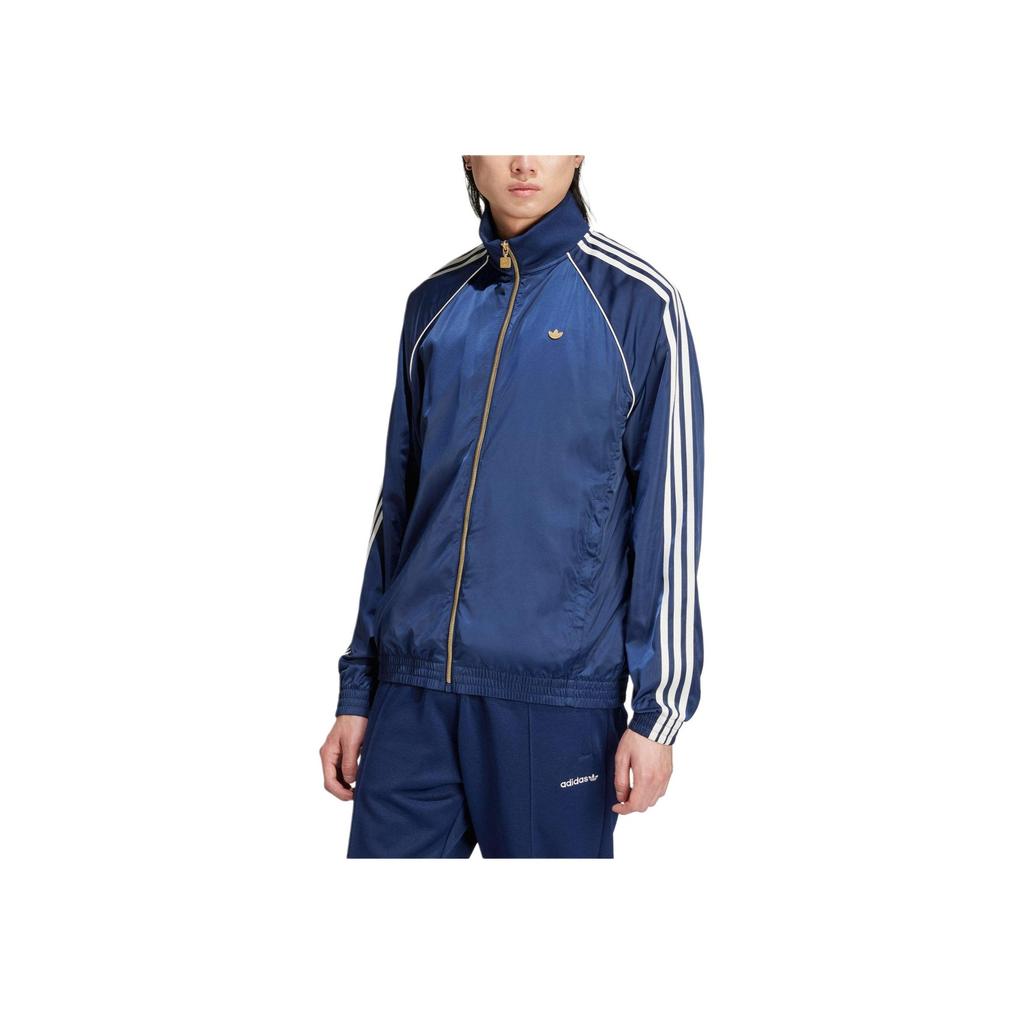adidas Originals Logo Print Striped Long Sleeve Windbreaker Men Outerwear Blue IZ3187