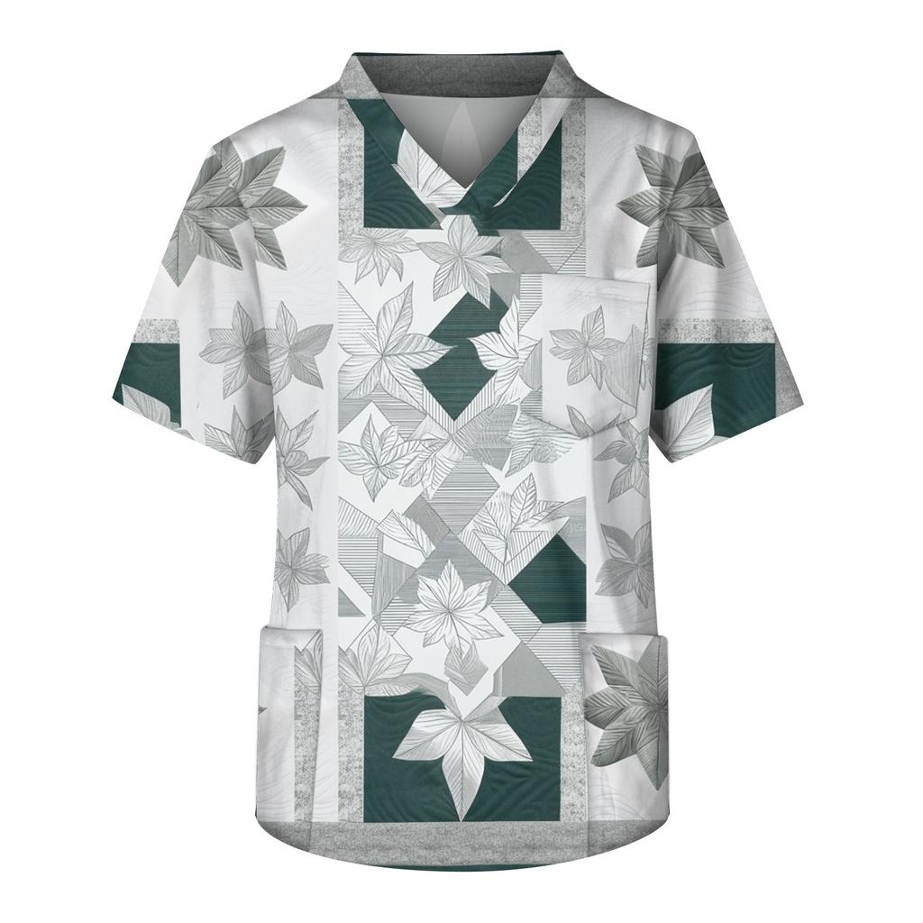 Men's Casual Short-Sleeved V-Neck Printed Front Pocket Top