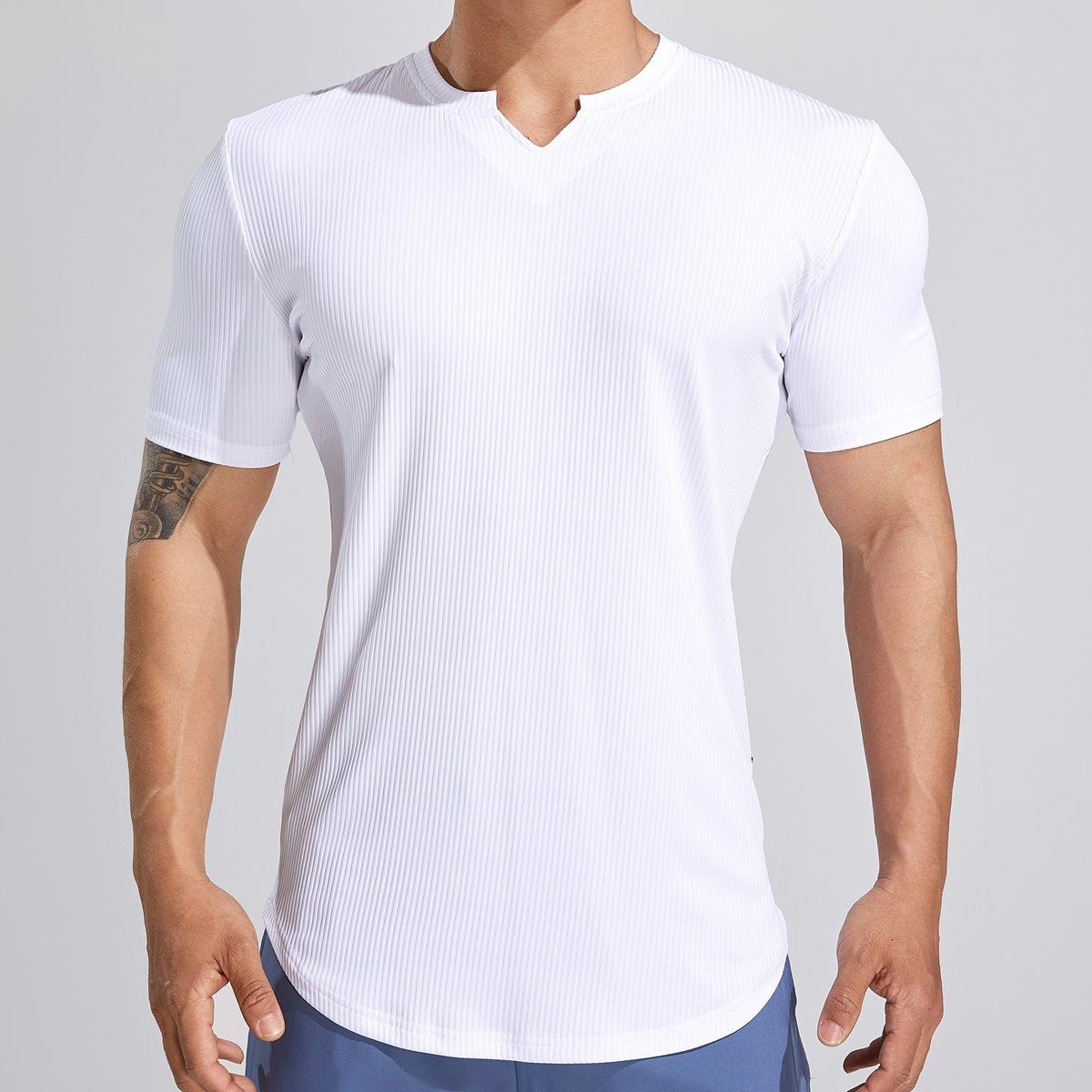 Мужская облегающая спортивная футболка с коротким рукавом для фитнеса, однотонная эластичная баскетбольная футболка для бега и тренировок M белый