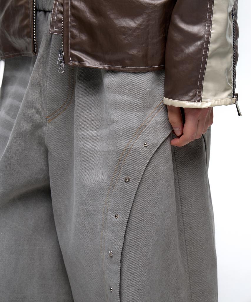Aleseueseussi Curved Incision Balloon Denim Pants - Gray