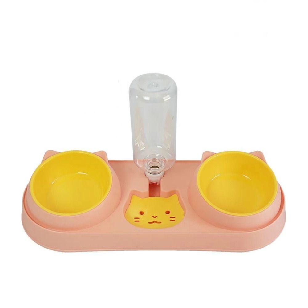 2-in-1 Pet Bowl with Drinking Raised Stand Cat Double Bowls Durable Dog Food Bowl