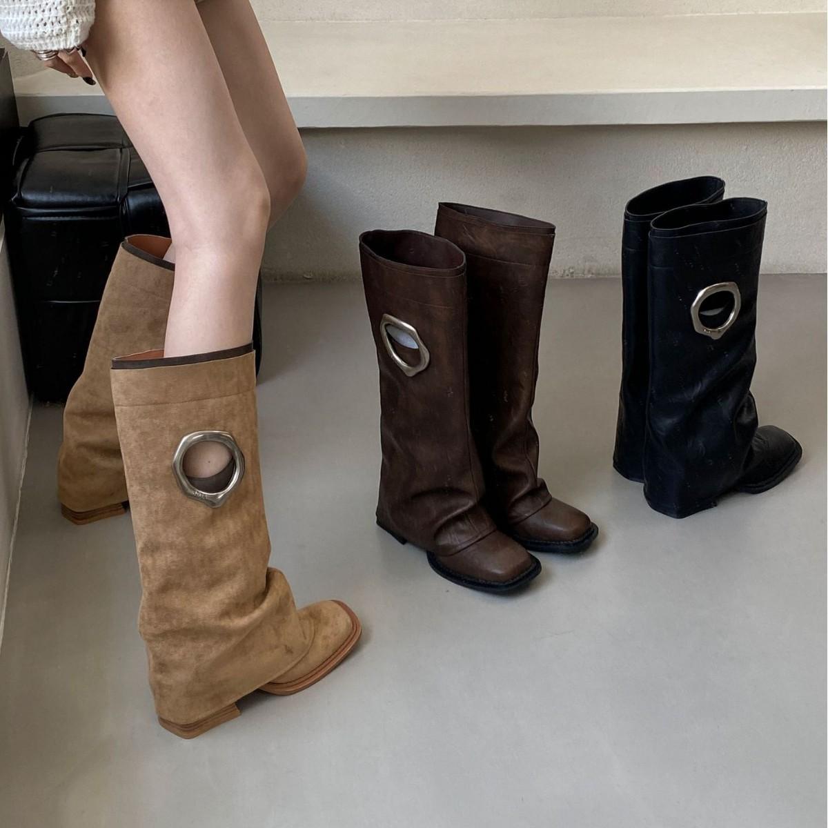 

2025 new autumn and winter boots women s thick heel Maillard western cowboy knight boots pant tube boots 40 хакі